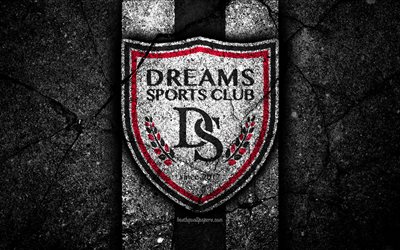 4k, FC Dreams, emblem, Hong Kong Premier League, black stone, soccer, football club, Asia, logo, Hong Kong, Dreams, asphalt texture, Dreams FC