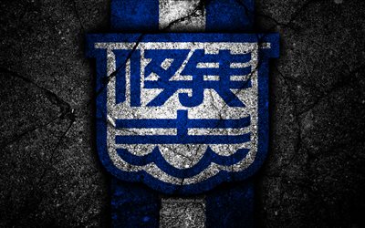 4k, FC Kitchee, emblem, Hong Kong Premier League, black stone, soccer, football club, Asia, logo, Hong Kong, Kitchee, asphalt texture, Kitchee FC