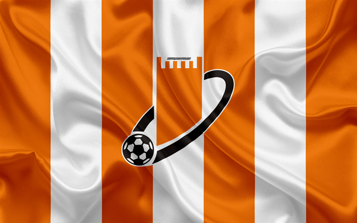 ジアジュマーンクラブ, 4k, ロゴ, オレンジの白絹の旗を, エンブレム, シルクの質感, サッカークラブ首長国, UAEリーグ, ジアジュマーン, アラブ首長国連邦, サッカー