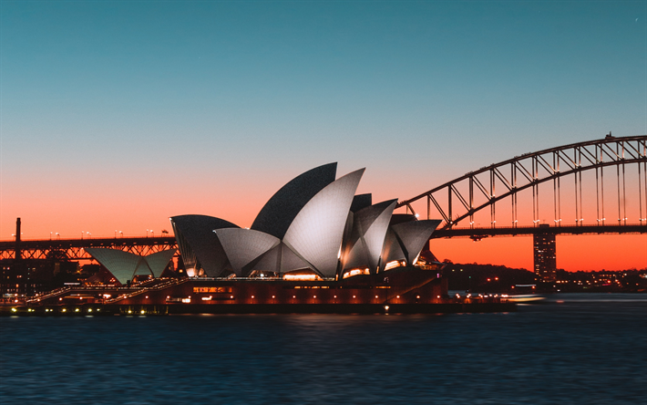 Sydney Opera House, sunset, quay, panorama, Sydney, Australia