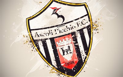 Ascoli Calcio 1898 FC, 4k, paint art, creative, logo, Italian football team, Serie B, emblem, white background, grunge style, Ascoli Piceno, Italy, football, Ascoli FC