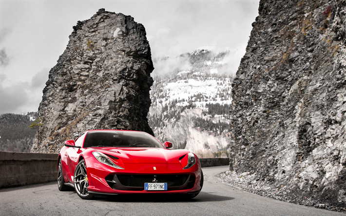 4k, Ferrari Portofino, les montagnes de la route, 2018 voitures, supercars, Ferrari