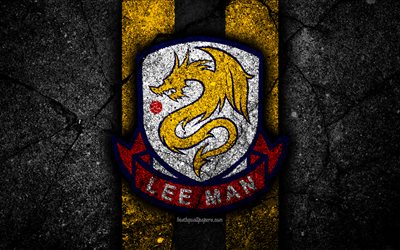 4k, FC Lee Man Warriors, emblem, Hong Kong Premier League, black stone, soccer, football club, Asia, logo, Hong Kong, Lee Man Warriors, asphalt texture, Lee Man Warriors FC