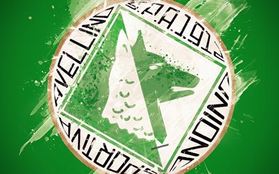 US Avellino 1912, 4k, paint art, creative, logo, Italian football team, Serie B, emblem, green background, grunge style, Avellino, Italy, football, Avellino FC