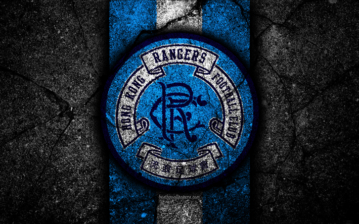 4k, FC Rangers, emblem, Hong Kong Premier League, black stone, soccer, football club, Asia, logo, Hong Kong, Rangers, asphalt texture, Rangers FC