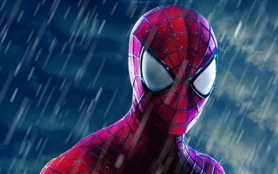 Spiderman, regn, superhj&#228;ltar, m&#246;rker, Spider-Man, DC Comics