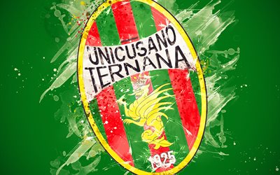 Ternana Calcio, 4k, paint art, creative, logo, Italian football team, Serie B, emblem, green background, grunge style, Terni, Italy, football