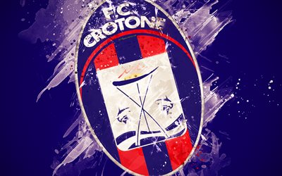 FC Crotone, 4k, a arte de pintura, criativo, logo, O futebol italiano equipe, Serie B, emblema, fundo azul, o estilo grunge, Croton, It&#225;lia, futebol