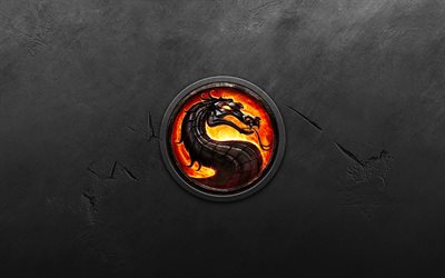 Mortal Combat, emblem, dragon, logo, wall texture, gray background
