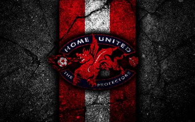 4k, Home United FC, emblem, Singapore Premier League, black stone, soccer, Asia, football club, Singapore, logo, Home United, asphalt texture, FC Home United