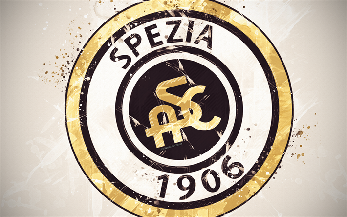 Spezia Calcio, 4k, paint taidetta, luova, logo, Italian jalkapallon joukkue, Serie B, tunnus, valkoinen tausta, grunge-tyyliin, Spice, Liguria, Italia, jalkapallo, ASD Spezia Calcio 2008