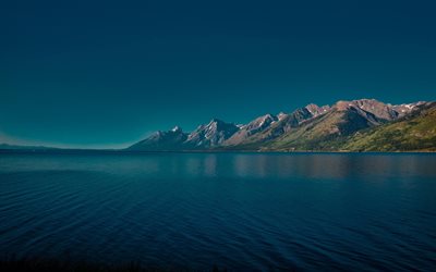 Jackson Lake, 4k, mountains, summer, USA, Wyoming, America