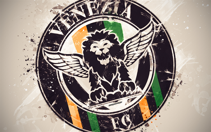 Venezia FC, 4k, paint taidetta, luova, logo, Italian jalkapallon joukkue, Serie B, tunnus, valkoinen tausta, grunge-tyyliin, Venetsia, Italia, jalkapallo