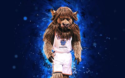 Rumble el Bisonte, 4k, mascota, Oklahoma City Thunder, baloncesto, OKC, el arte abstracto, de la NBA, luces de ne&#243;n, creativo, estados UNIDOS, mascota de la Asociaci&#243;n Nacional de Baloncesto, la NBA mascotas, mascota oficial