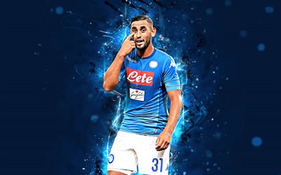 Faouzi Ghoulam, 4k, abstract art, Napoli, soccer, Serie A, Ghoulam, footballers, neon lights, Napoli FC, creative