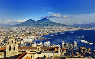 4k, Napoli, panorama, deniz, yaz, port, Campania, İtalya, Avrupa