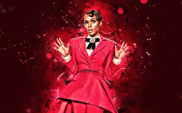 Janelle Monae, 4K, red neon lights, american singer, music stars, Janelle Monae Robinson, american celebrity, Janelle Monae 4K