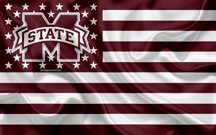 Mississippi State Bulldogs, equipo de f&#250;tbol americano, bandera americana creativa, bandera blanca burdeos, NCAA, Starkville, Mississippi, EE UU, Logotipo de Mississippi State Bulldogs, f&#250;tbol americano
