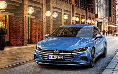 Volkswagen Arteon, Shooting Brake Elegance, 2020, front view, exterior, blue sedan, new blue Arteon, german cars, Volkswagen