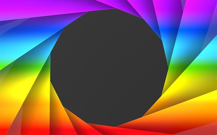 lente abstrata, 4k, moldura colorida, planos de fundo do arco-&#237;ris, linhas coloridas, espiral, lente