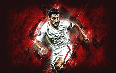 Jesus Navas, Sevilla FC, portrait, Spanish footballer, Sevilla FC captain, red stone background, football