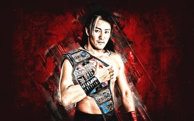 Yoshi Tatsu, japansk brottare, Naofumi Yamamoto, WWE, st&#229;ende, r&#246;d stenbakgrund