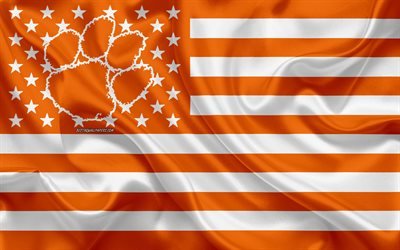 Clemson Tigers, squadra di football americano, bandiera americana creativa, bandiera arancione e bianca, NCAA, Clemson, South Carolina, USA, logo Clemson Tigers, football americano