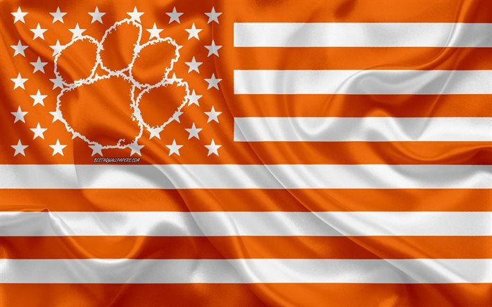 Clemson Tigers, &#233;quipe de football am&#233;ricain, drapeau am&#233;ricain cr&#233;atif, drapeau orange et blanc, NCAA, Clemson, Caroline du Sud, USA, logo Clemson Tigers, football am&#233;ricain