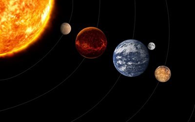 4k, sistema solar, série planetária, Sol, Vênus, Plutão, Urano, Terra, Marte, Netuno, Júpiter, Mercúrio, arte 3D, planetas, galáxia, ficção científica, nave espacial