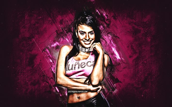 Zelina Vega, WWE, american wrestler, portrait, purple stone background, Thea Megan Trinidad