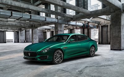 2021, Maserati Quattroporte Trofeo, vista frontal, sedan verde, novo Quattroporte verde, carros italianos, Maserati
