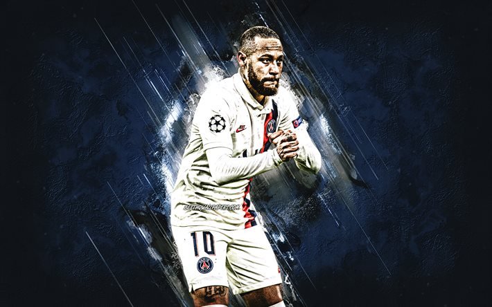 Neymar Jr, PSG, Brazilian footballer, striker, portrait, blue stone background, Neymar, Paris Saint-Germain