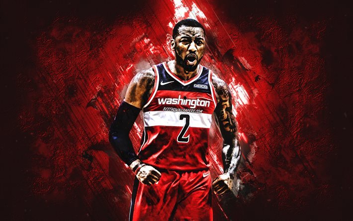 John Wall, NBA, Washington Wizards, red stone background, American Basketball Player, portrait, USA, basketball, Washington Wizards players