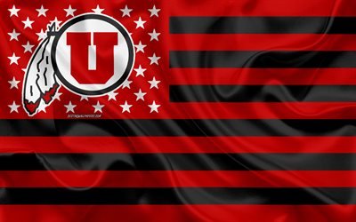 Utah Utes, Amerikan futbolu takımı, yaratıcı Amerikan bayrağı, kırmızı ve beyaz bayrak, NCAA, Salt Lake City, Utah, ABD, Utah Utes logosu, amblem, ipek bayrak, Amerikan futbolu