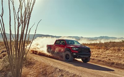 2021, Ram 1500 TRX, front view, exterior, new red Ram 1500, tuning Ram 1500, american cars, off-road truck, Ram