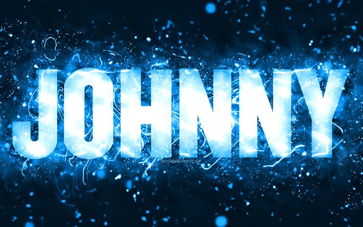 Joyeux anniversaire Johnny, 4k, n&#233;ons bleus, nom de Johnny, cr&#233;atif, joyeux anniversaire de Johnny, anniversaire de Johnny, noms masculins am&#233;ricains populaires, photo avec le nom de Johnny, Johnny