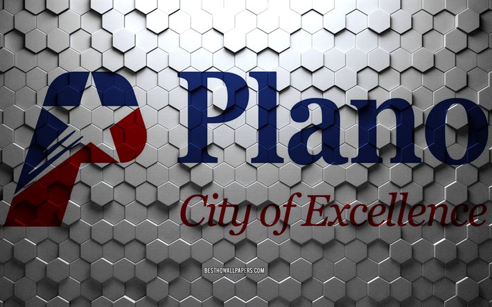 Bandiera di Plano, Texas, arte a nido d&#39;ape, bandiera di esagoni Plano, Plano, arte di esagoni 3d, bandiera di Plano