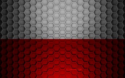 Poland flag, 3d hexagons texture, Poland, 3d texture, Poland 3d flag, metal texture, flag of Poland