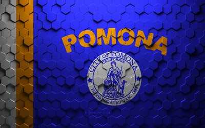 Flag of Pomona, California, honeycomb art, Pomona hexagons flag, Pomona, 3d hexagons art, Pomona flag
