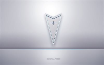 بونتياك شعار أبيض ثلاثي الأبعاد, خلفية رمادية, شعار بونتياك, الفن الإبداعي 3D, بونتياك, 3d شعار