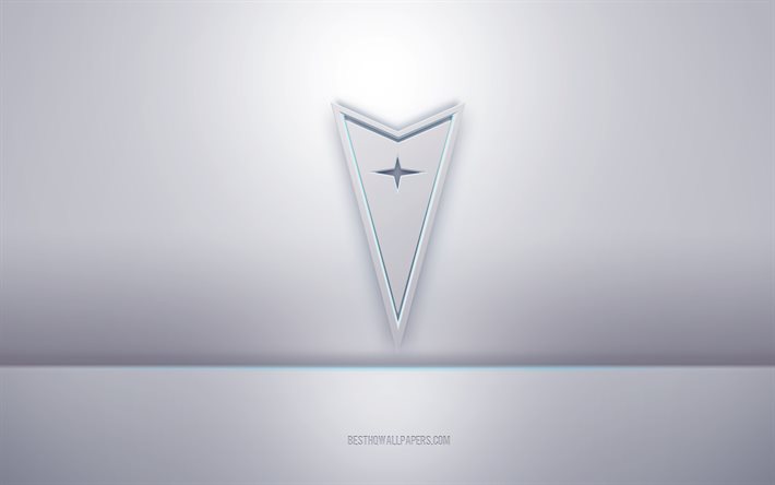 Logotipo da Pontiac 3D branco, plano de fundo cinza, logotipo da Pontiac, arte criativa em 3D, Pontiac, emblema em 3D