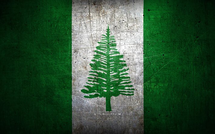 Norfolk Island metal flag, grunge art, oceanian countries, Day of Norfolk Island, national symbols, Norfolk Island flag, metal flags, Flag of Norfolk Island, Oceania, Norfolk Island
