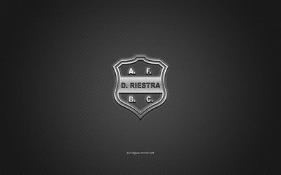 Deportivo Riestra, Argentiinan jalkapalloseura, hopea -logo, harmaa hiilikuitutausta, Primera B Nacional, jalkapallo, Buenos Aires, Argentiina, Deportivo Riestra -logo