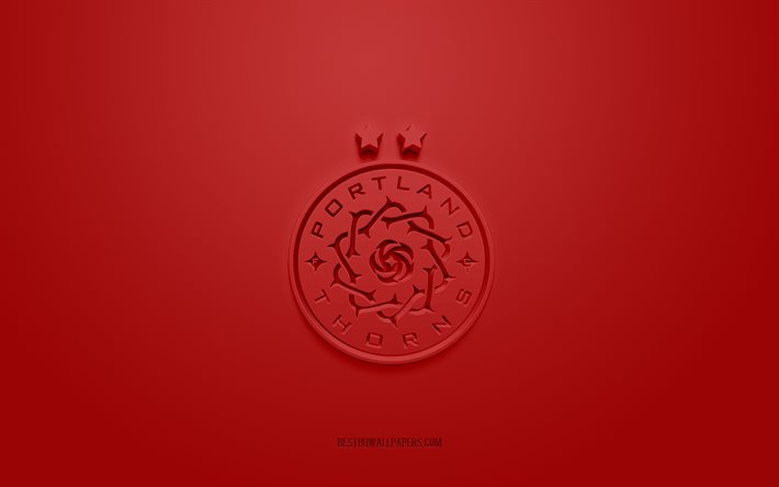 Portland Thorns FC, yaratıcı 3D logo, kırmızı arka plan, NWSL, 3d amblem, Amerikan Futbol Kul&#252;b&#252;, Louisville, ABD, 3d sanat, futbol, Portland Thorns FC 3d logo
