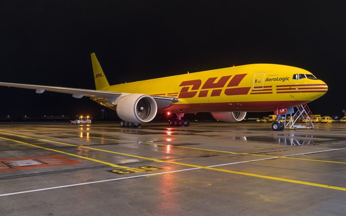 Boeing 777, transport aircraft, DHL, airport, air freight, Boeing
