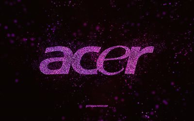 Logotipo cintilante da Acer, 4k, fundo preto, logotipo Acer, arte glitter roxa, Acer, arte criativa, logotipo glitter roxo Acer