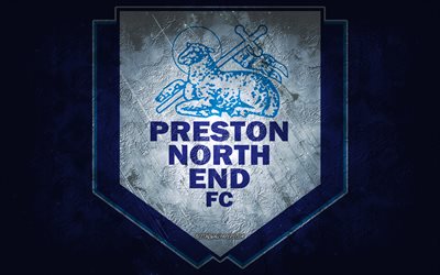 プレストンノースエンドFC, イギリスのサッカーチーム, 青い背景, プレストンノースエンドFCのロゴ, グランジアート, EFLチャンピオンシップ, プレストン, フットボール。, イギリス, プレストン・ノースエンドFCエンブレム