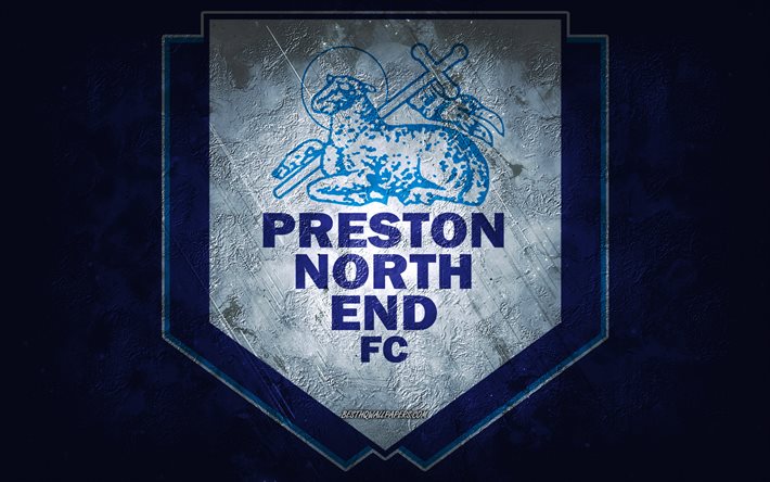 Preston North End FC, engelsk fotbollslag, bl&#229; bakgrund, Preston North End FC -logotyp, grungekonst, EFL -m&#228;sterskap, Preston, fotboll, England, Preston North End FC -emblem