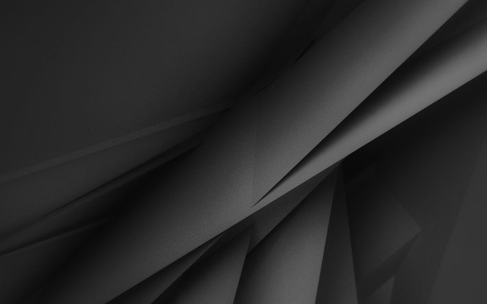 mustat geometriset muodot, 4K, 3D -tekstuurit, geometriset tekstuurit, mustat taustat, geometrinen 3D -tausta, mustat abstraktit taustat