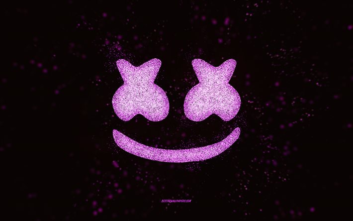 Logo de paillettes Marshmello, 4k, fond noir, logo, art de paillettes violet, Marshmello, art cr&#233;atif, logo de paillettes violet Marshmello